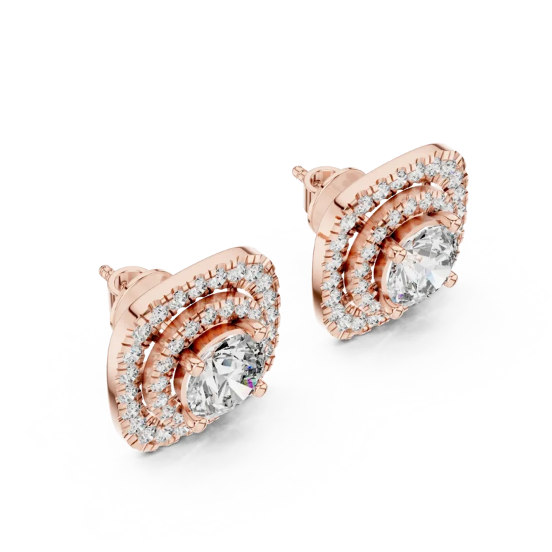 novafacet-triple-halo-round-diamond-stud-earrings-rose-gold-side-angle